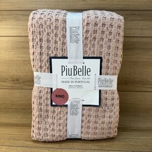 PiuBelle Portugal King Textured Luxury 100% Cotton Bed Pink Rose Coverlet New